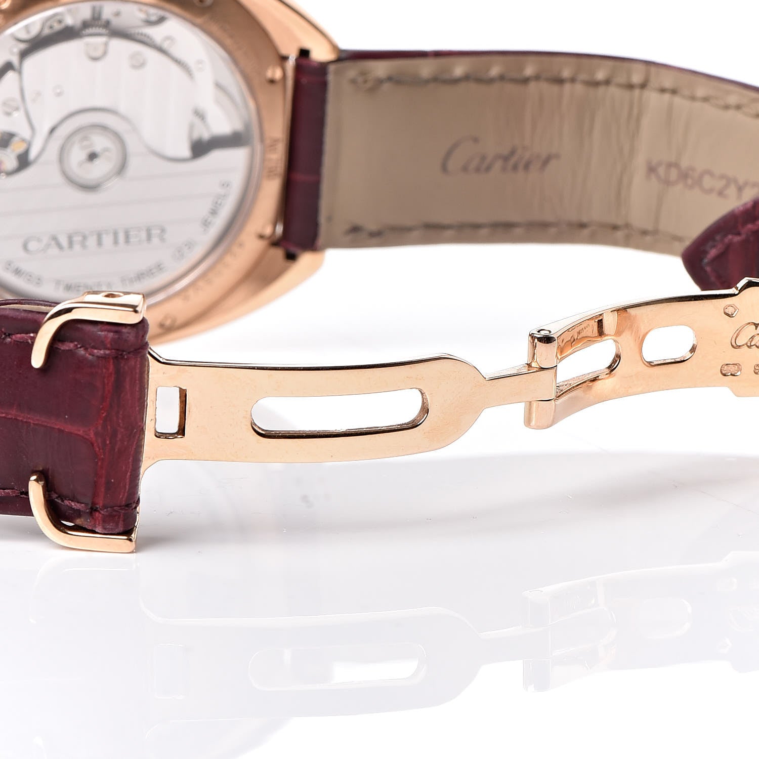 Cartier 18K Pink Gold Alligator Diamond 35mm Cle De Automatic Watch Bordeaux 9 of 11