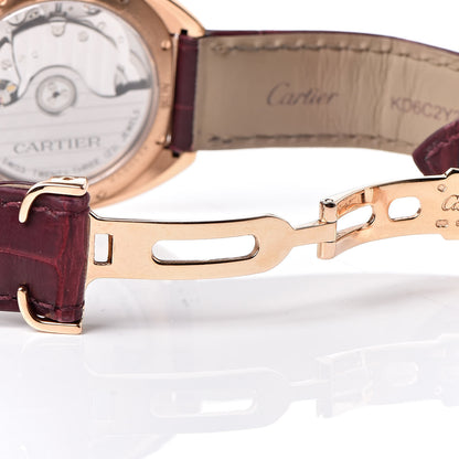 Cartier 18K Pink Gold Alligator Diamond 35mm Cle De Automatic Watch Bordeaux 9 of 11