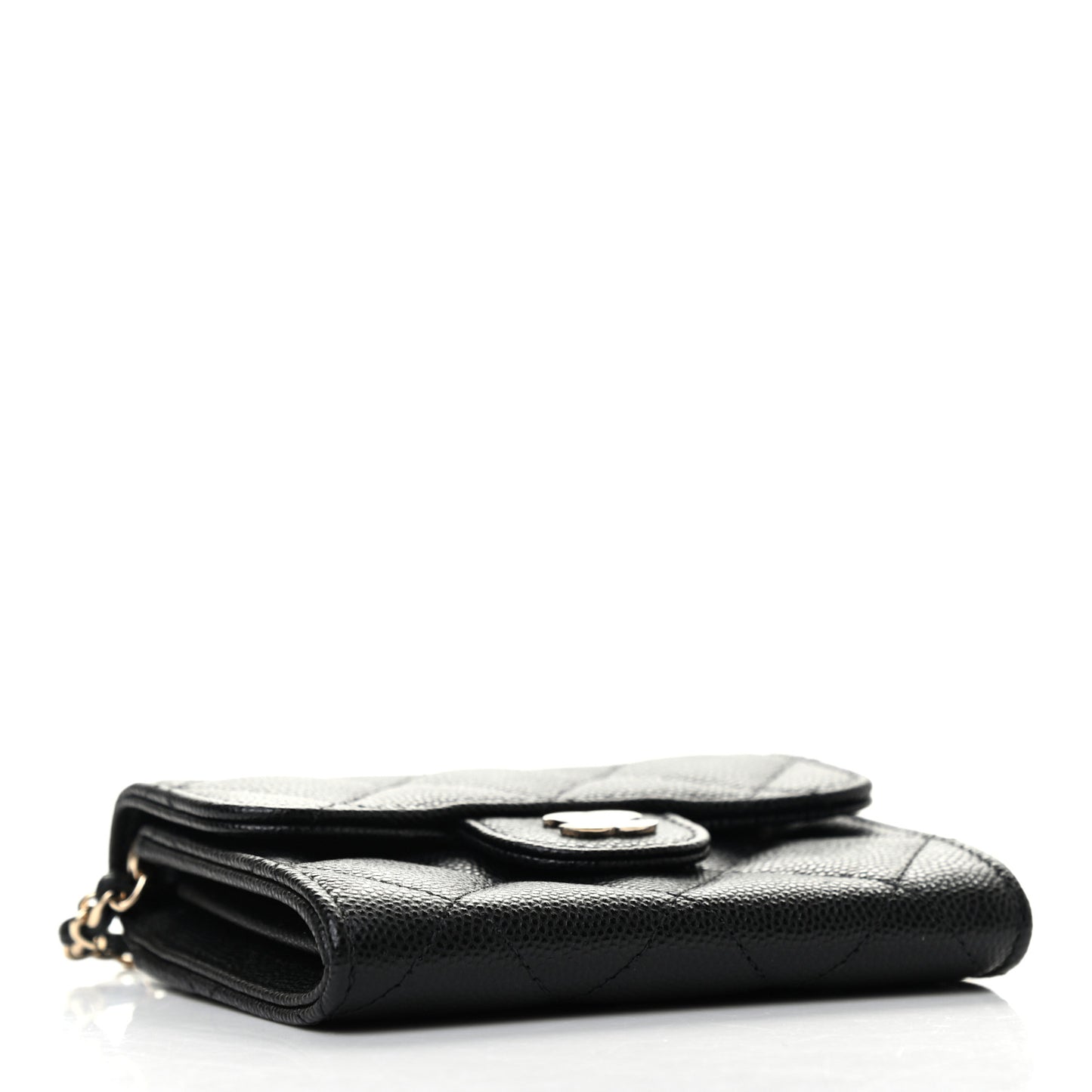 Caviar Quilted Flap Card Holder On Chain Black