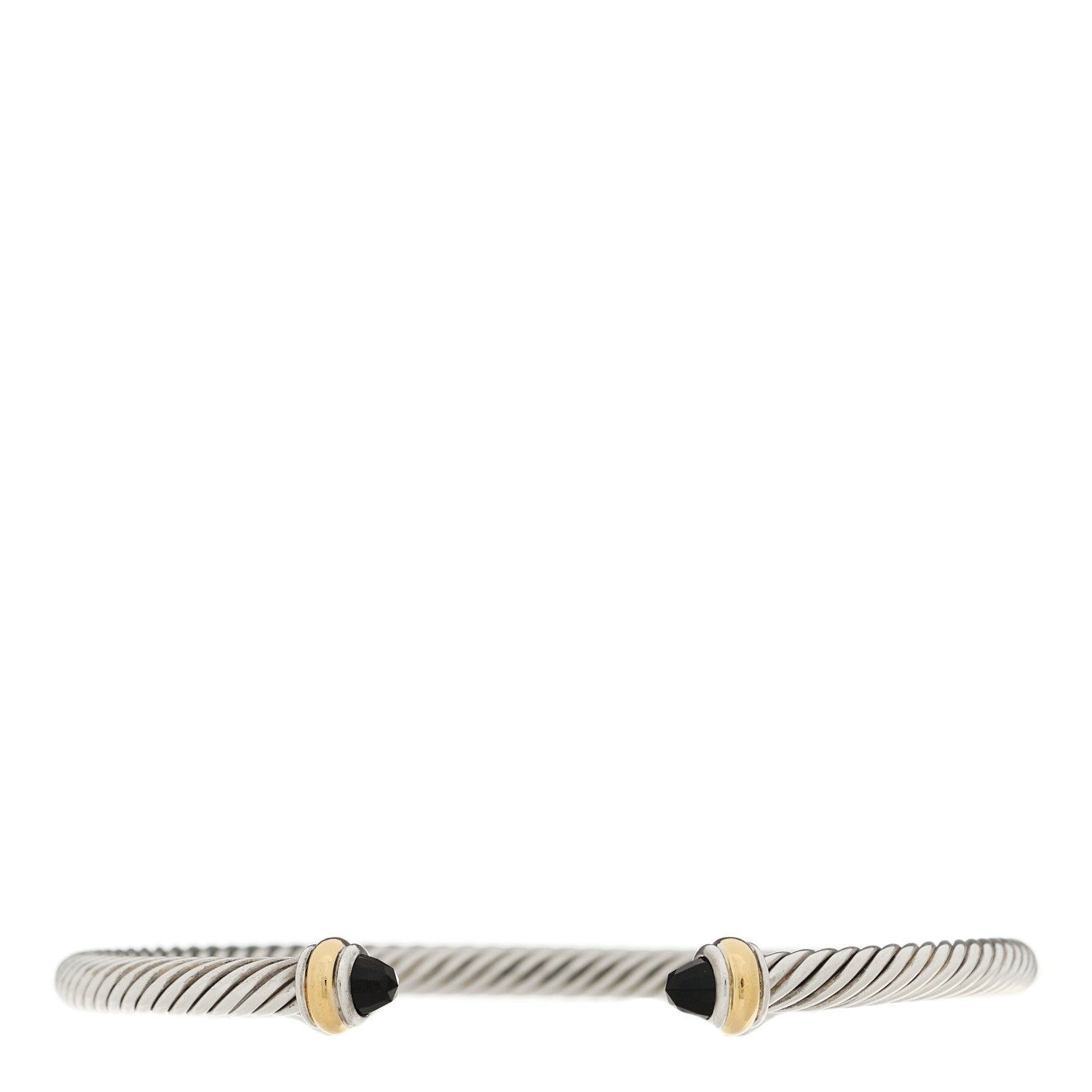 David Yurman Sterling Silver 18K Yellow Gold Black Onyx 4mm Cable Classics Bracelet 1 of 4