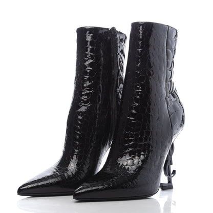 Saint Laurent Alligator Embossed Patent Calfskin Opyum 110 Ankle Boots 38 Black 2 of 8