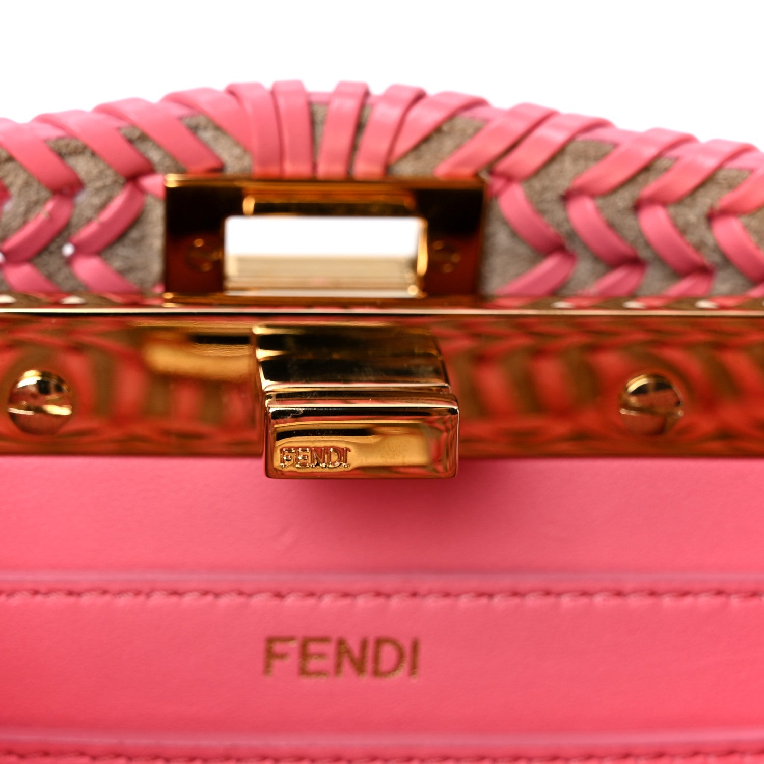 Fendi Vitello King Shiny Nappa Intreccio Petite Peekaboo I SEE U Satchel Pink Dalia 7 of 11