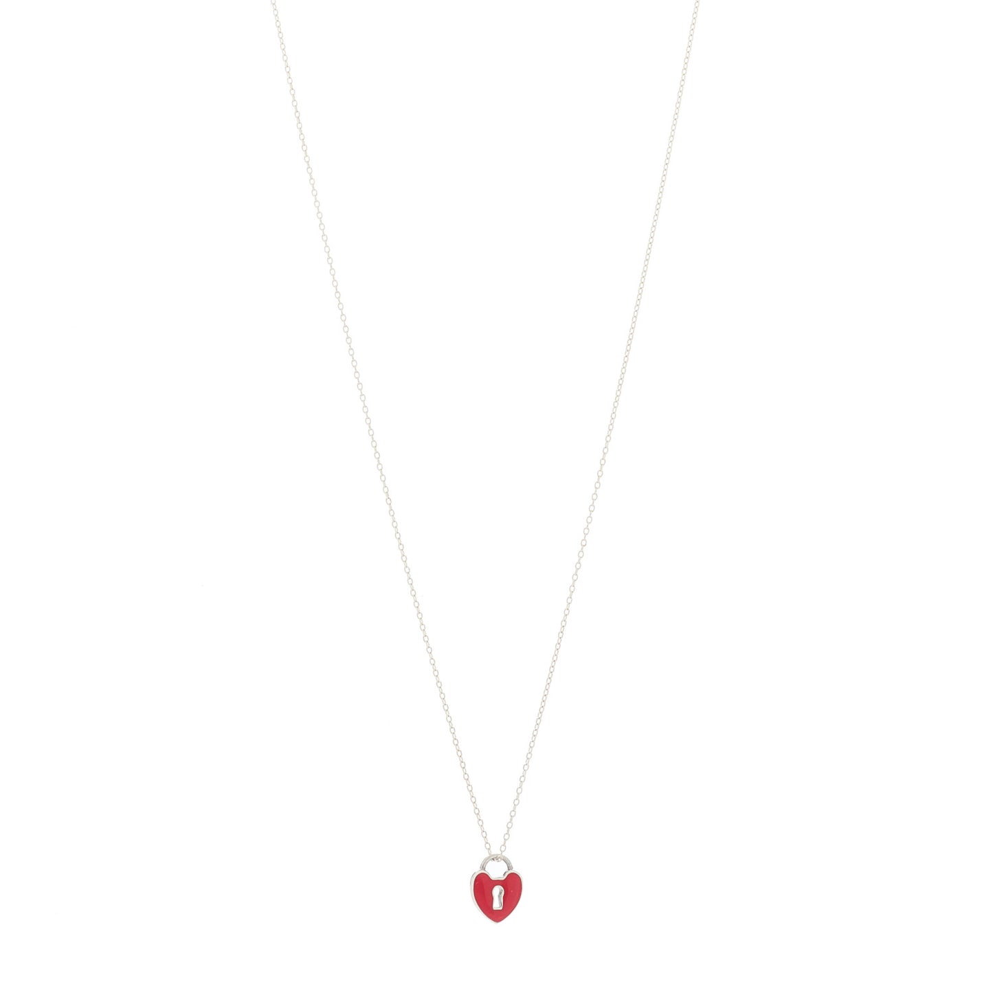 Sterling Silver Enamel Heart Lock Pendant Necklace Red