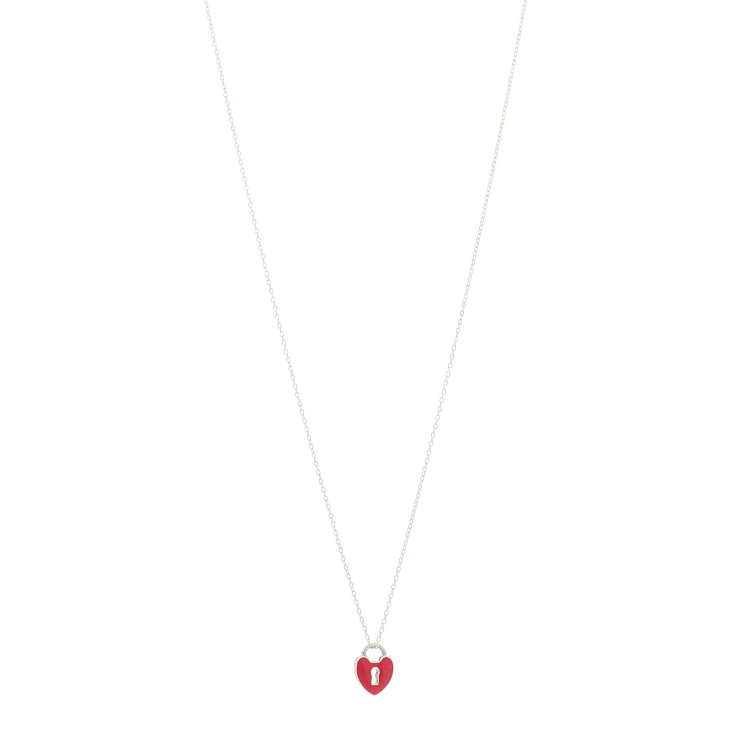 Tiffany Sterling Silver Enamel Heart Lock Pendant Necklace Red 1 of 6