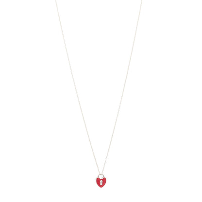 Tiffany Sterling Silver Enamel Heart Lock Pendant Necklace Red 1 of 6
