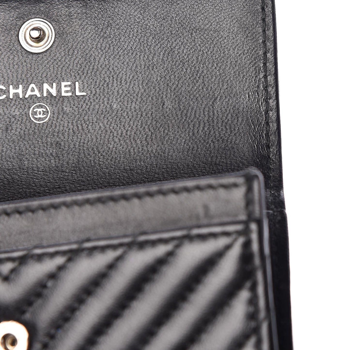 Lambskin Chevron Quilted Boy Card Holder Wallet Black