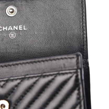 Chanel Lambskin Chevron Quilted Boy Card Holder Wallet Black 13 of 14