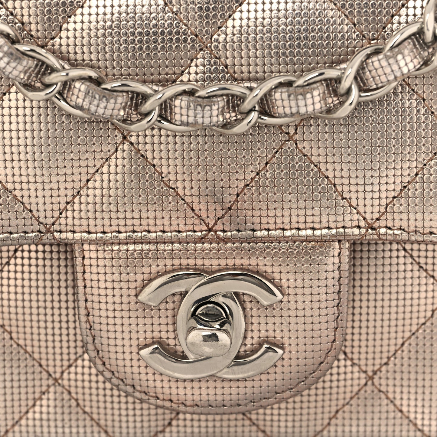 Metallic Calfskin Quilted Pixel Effect Mini Rectangular Flap Pink Gold