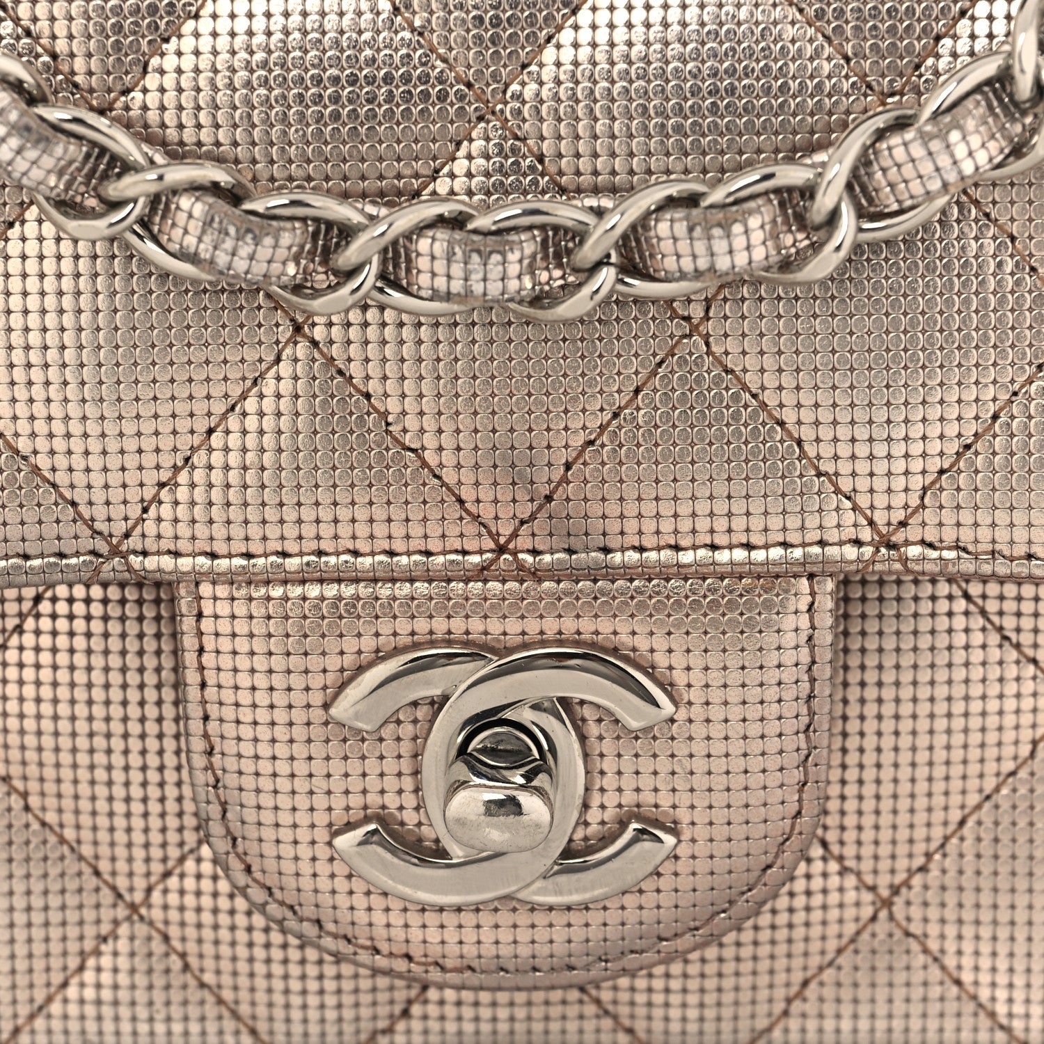 Chanel Metallic Calfskin Quilted Pixel Effect Mini Rectangular Flap Pink Gold 9 of 12