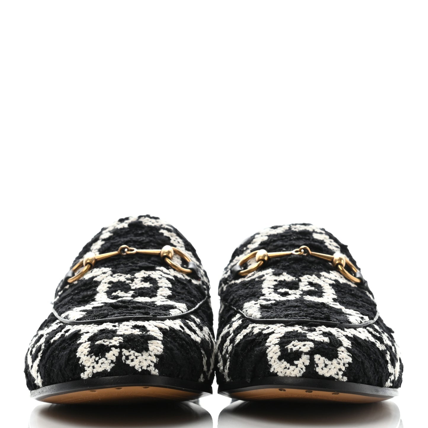 Tweed GG Monogram Horsebit Womens Jordaan Loafers 40 Black Natural
