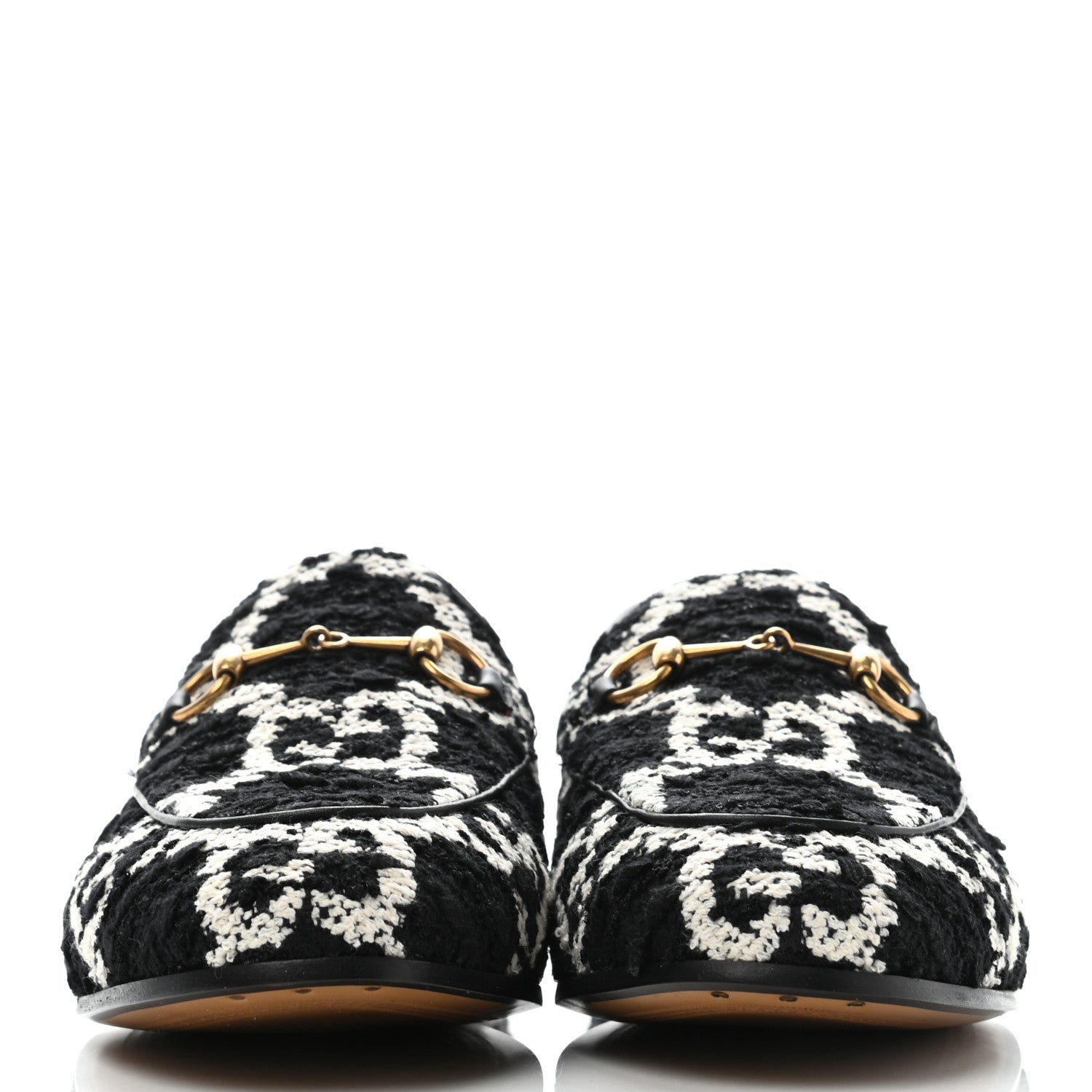 Gucci Tweed GG Monogram Horsebit Womens Jordaan Loafers 40 Black Natural 4 of 8