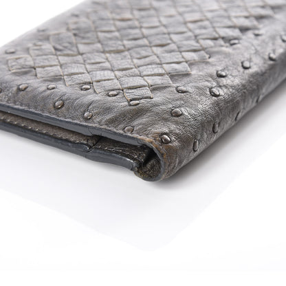 Bottega Veneta Ostrich Intrecciato Long Bi-Fold Wallet Ardoise 5 of 12
