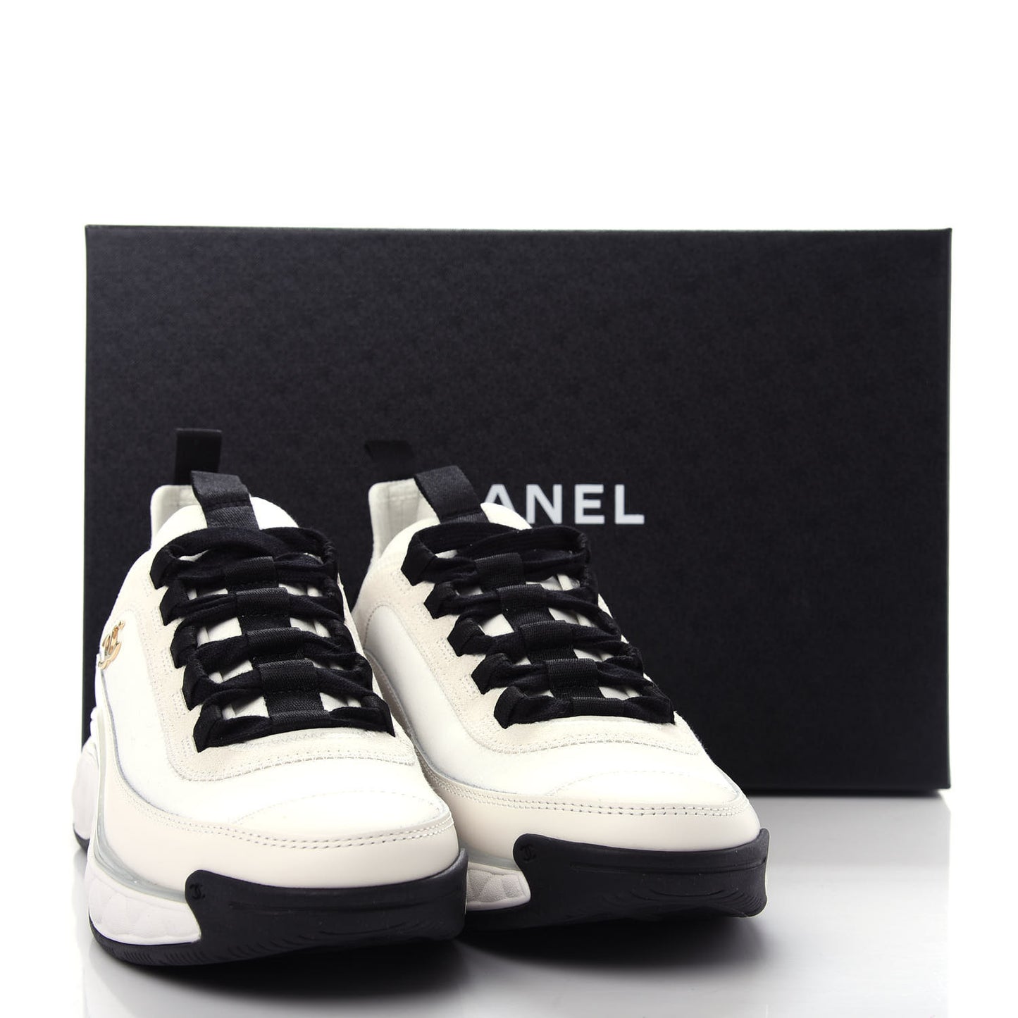 Velvet Calfskin Mixed Fibers CC Sneakers 37 Ivory Black