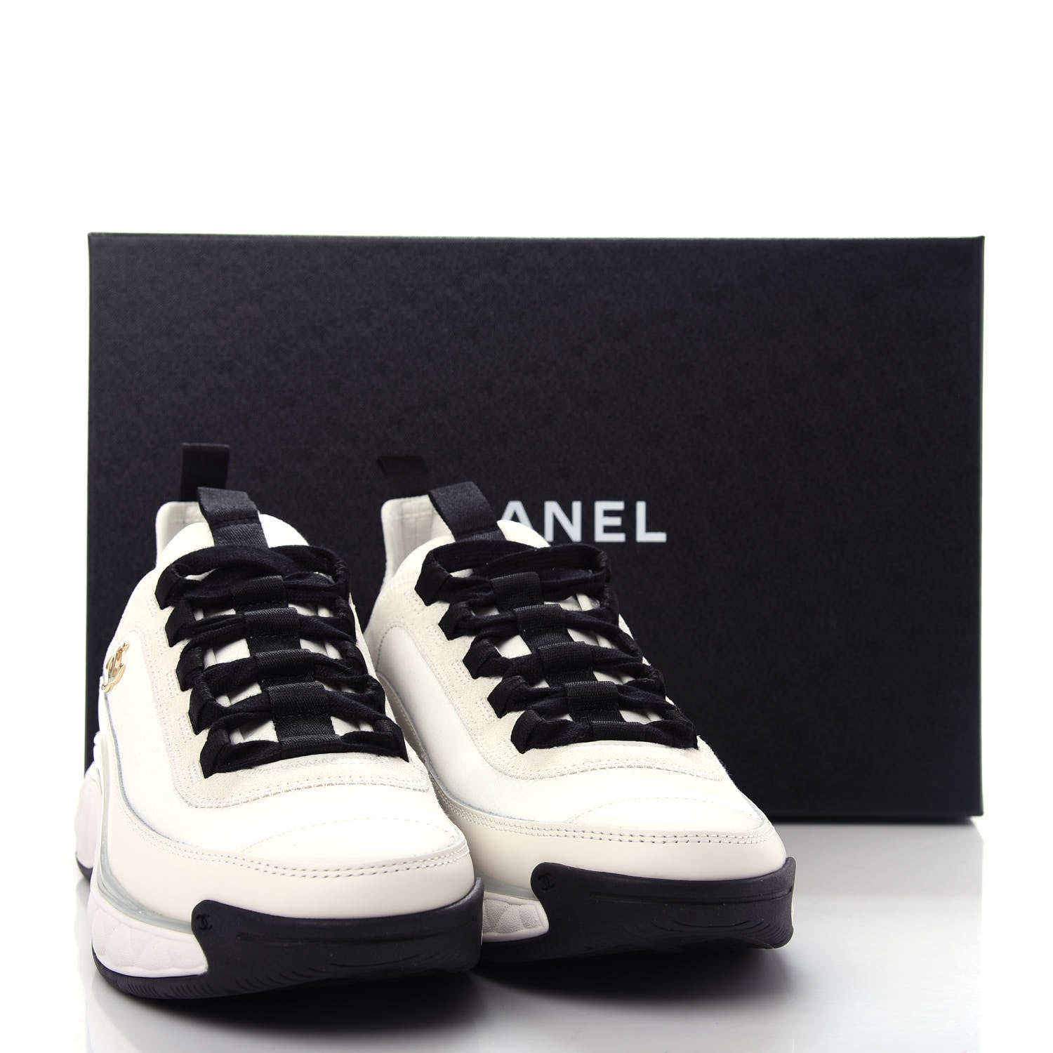 Chanel Velvet Calfskin Mixed Fibers CC Sneakers 37 Ivory Black 11 of 11