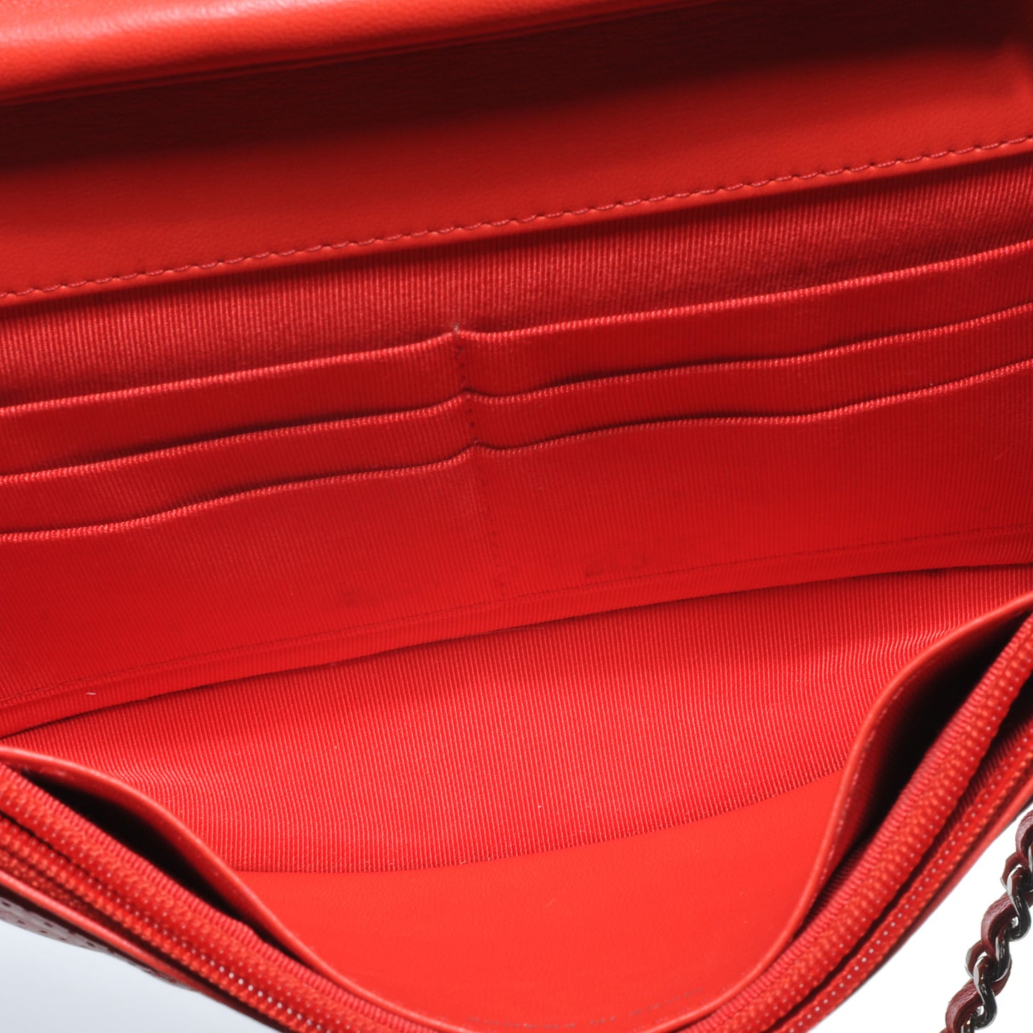 Lambskin Perforated Wallet on Chain WOC Red