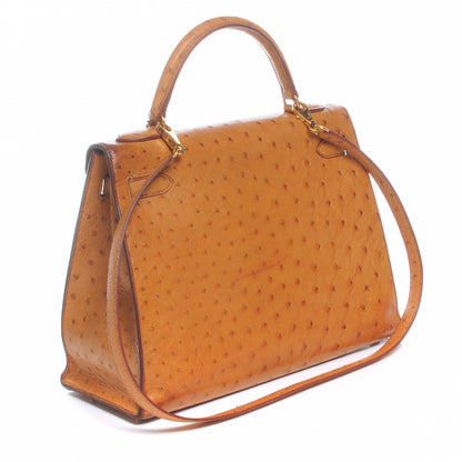 Hermes Ostrich Kelly Retourne 32 Gold 3 of 12