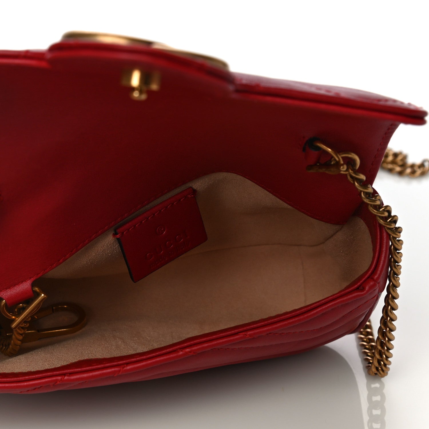 Gucci Calfskin Matelasse Super Mini GG Marmont Shoulder Bag Hibiscus Red 5 of 14