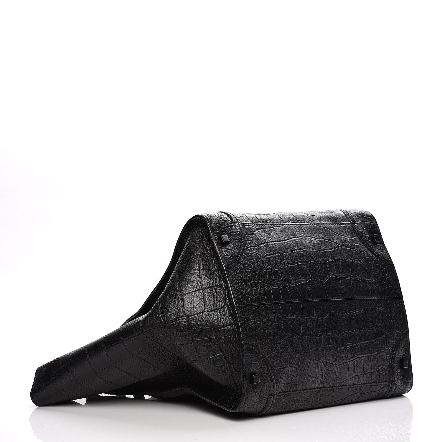 Celine Crocodile Embossed Calfskin Large Phantom Luggage Black 4 of 11