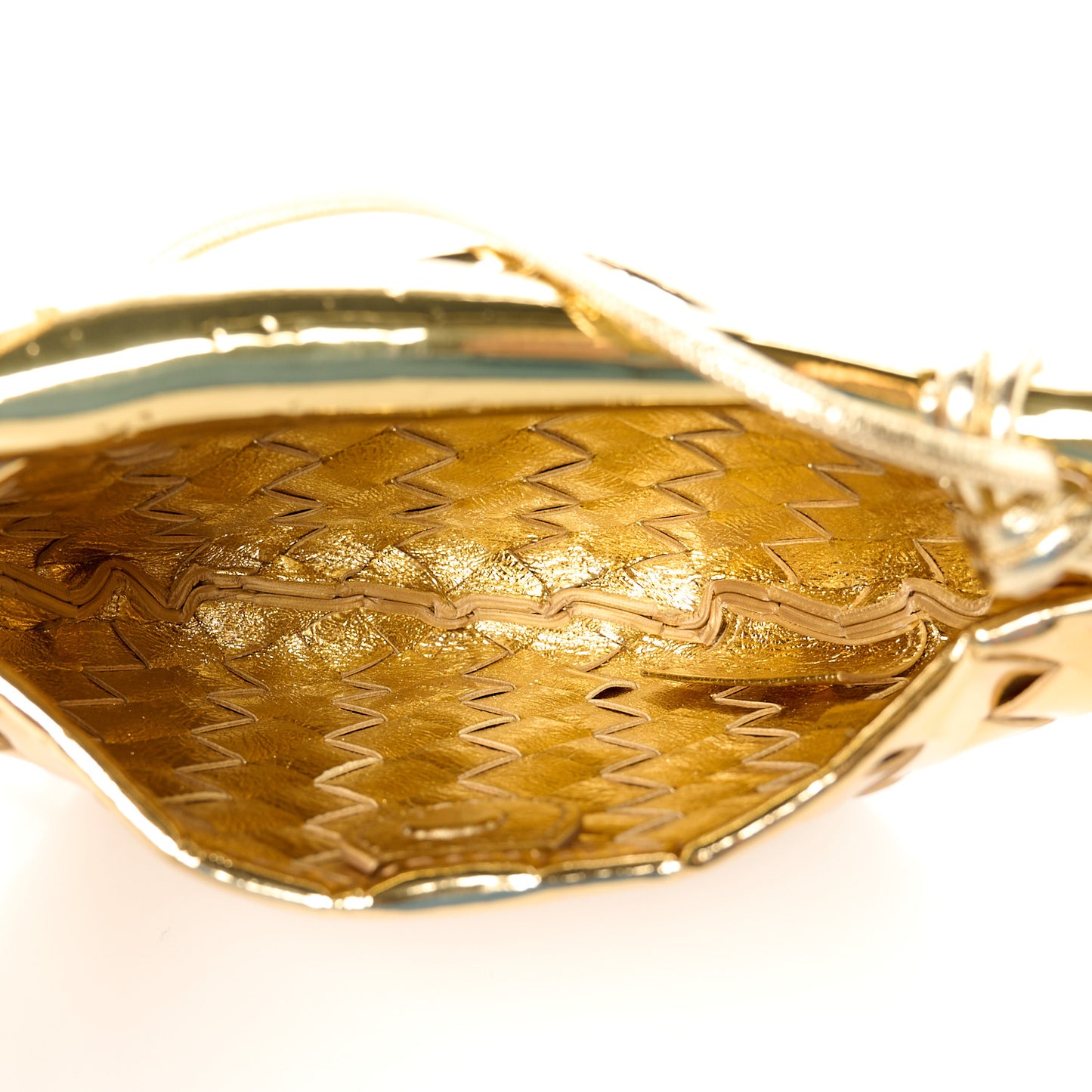 Mirror Laminated Nappa Intrecciato Mini Sardine Bag Gold