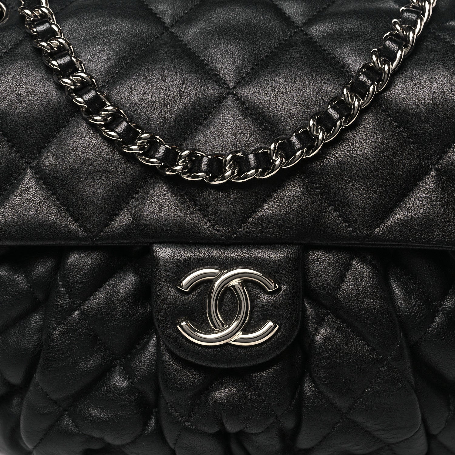 Chanel Washed Lambskin Quilted Large Chain Around Flap Black 8 of 10
