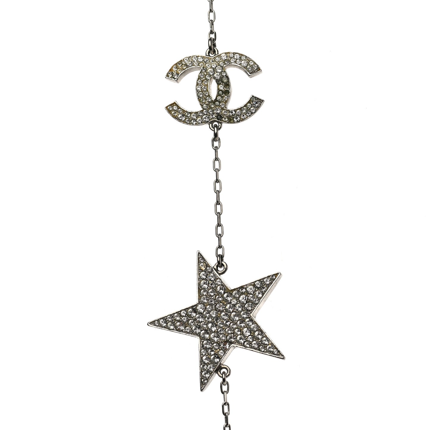 Crystal Star CC Long Necklace Silver