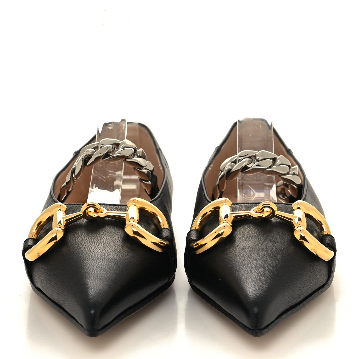 Gucci Nappa Lumiere Deva Horsebit Chain Embellished Flats 35.5 Black 2 of 9