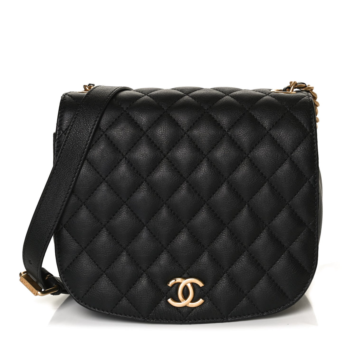 Grained Calfskin Quilted Messenger Flap Black