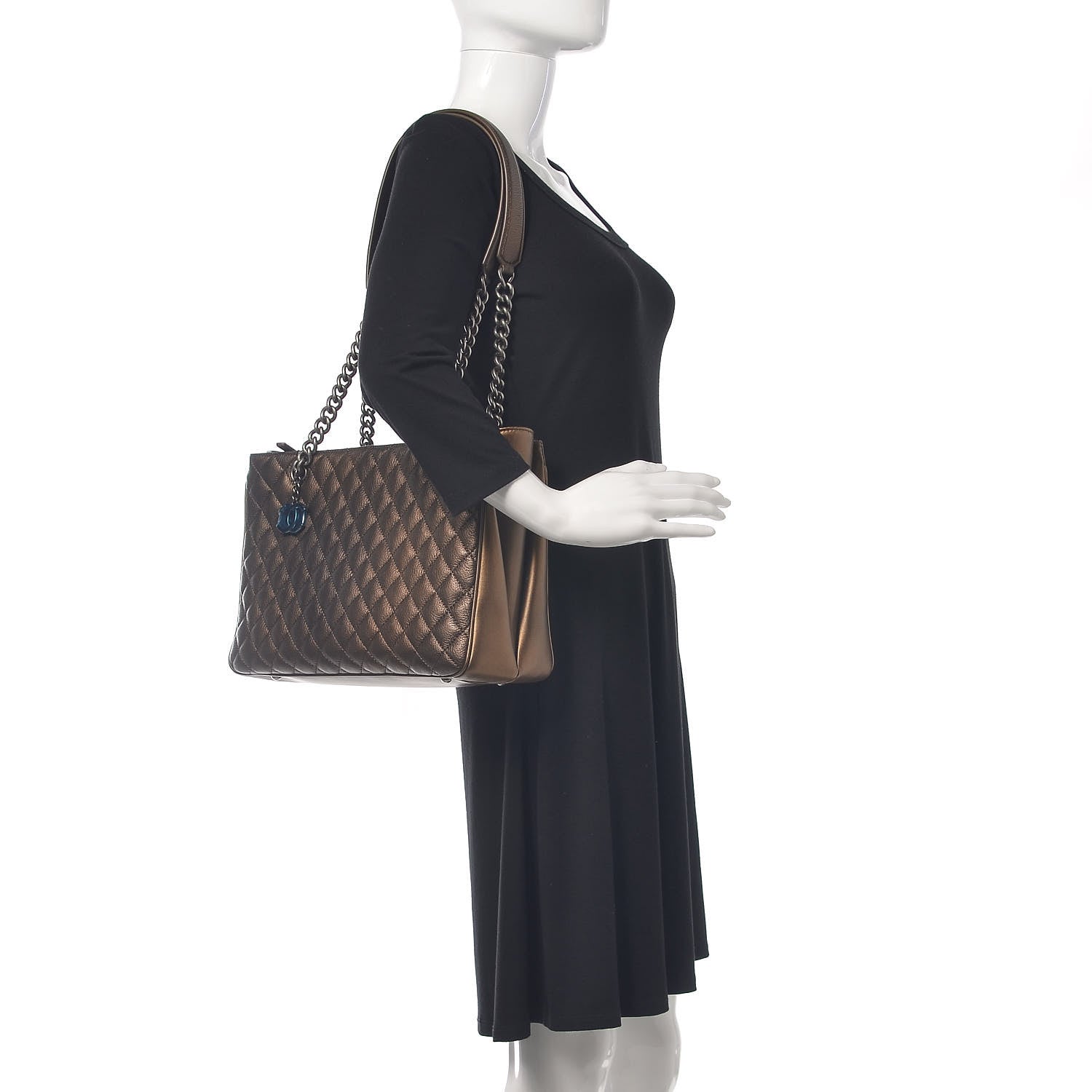 Chanel Metallic Grained Calfskin Quilted Shopping Tote Dark Gold 2 of 14