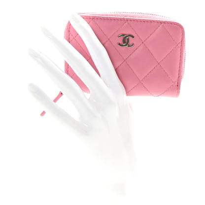 Chanel Lambskin Quilted Zip Around Coin Purse Wallet Pink 2 of 7