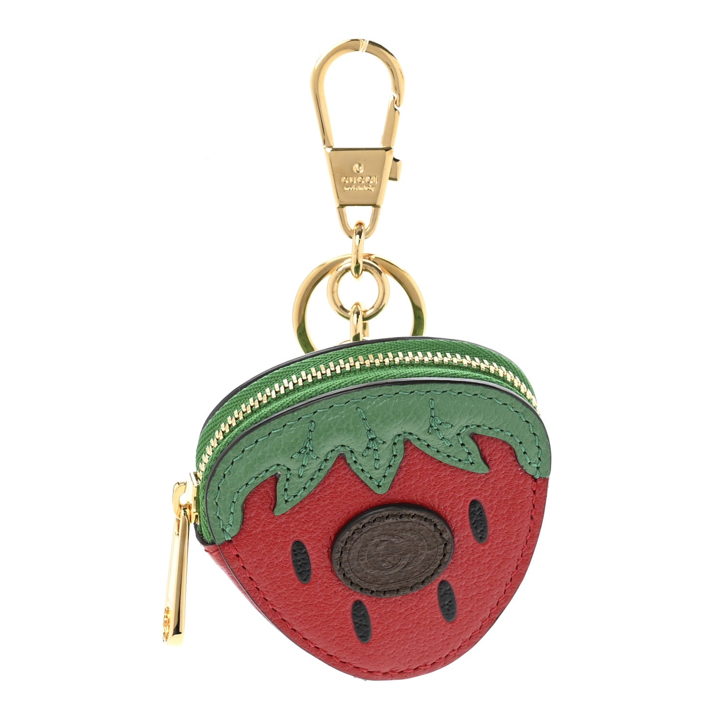 Textured Dollar Calfskin Retro Interlocking G Fruttini Strawberry Coin Case Bag Charm Key Holder