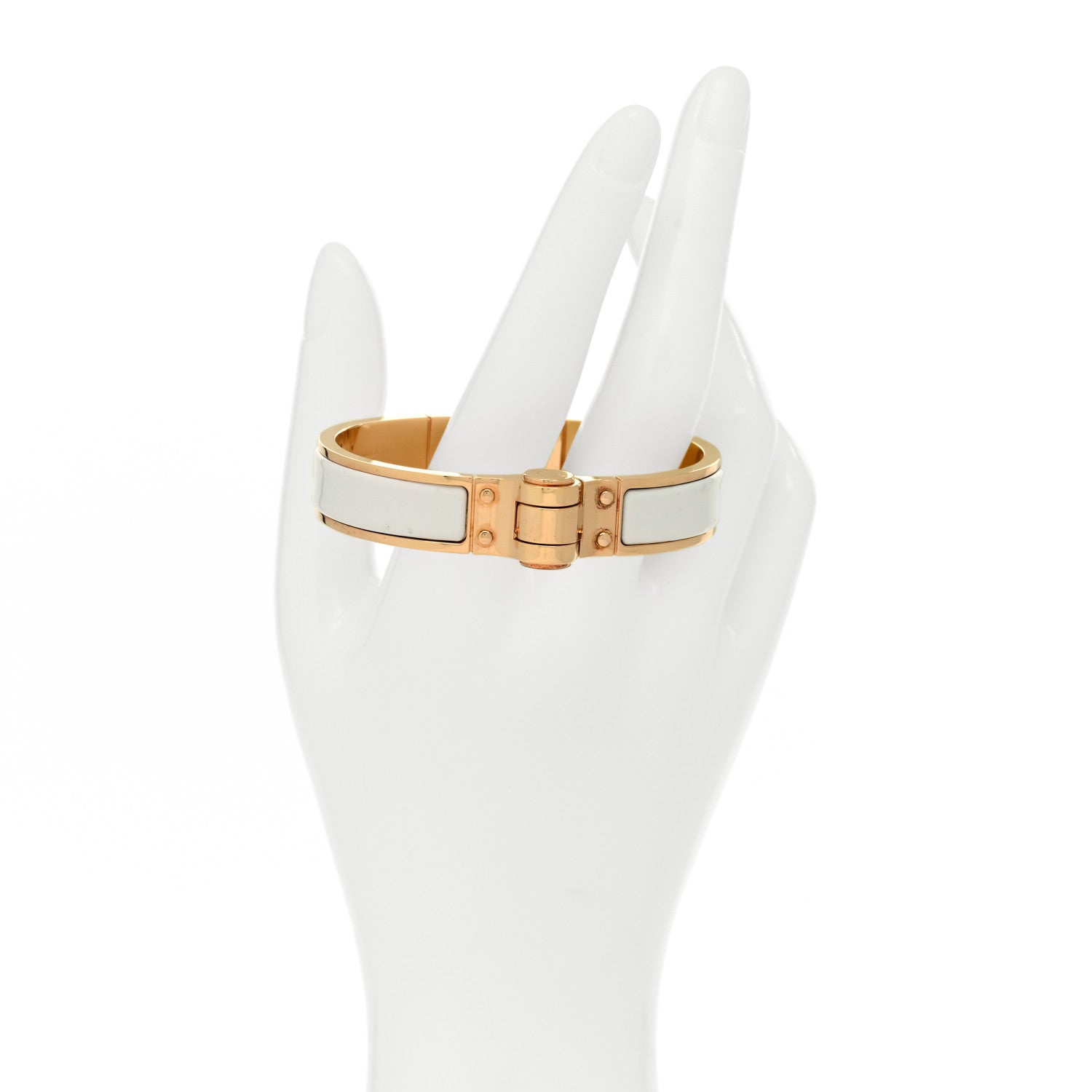 Hermes Enamel Charniere Uni Narrow Hinged Bracelet S White 2 of 4