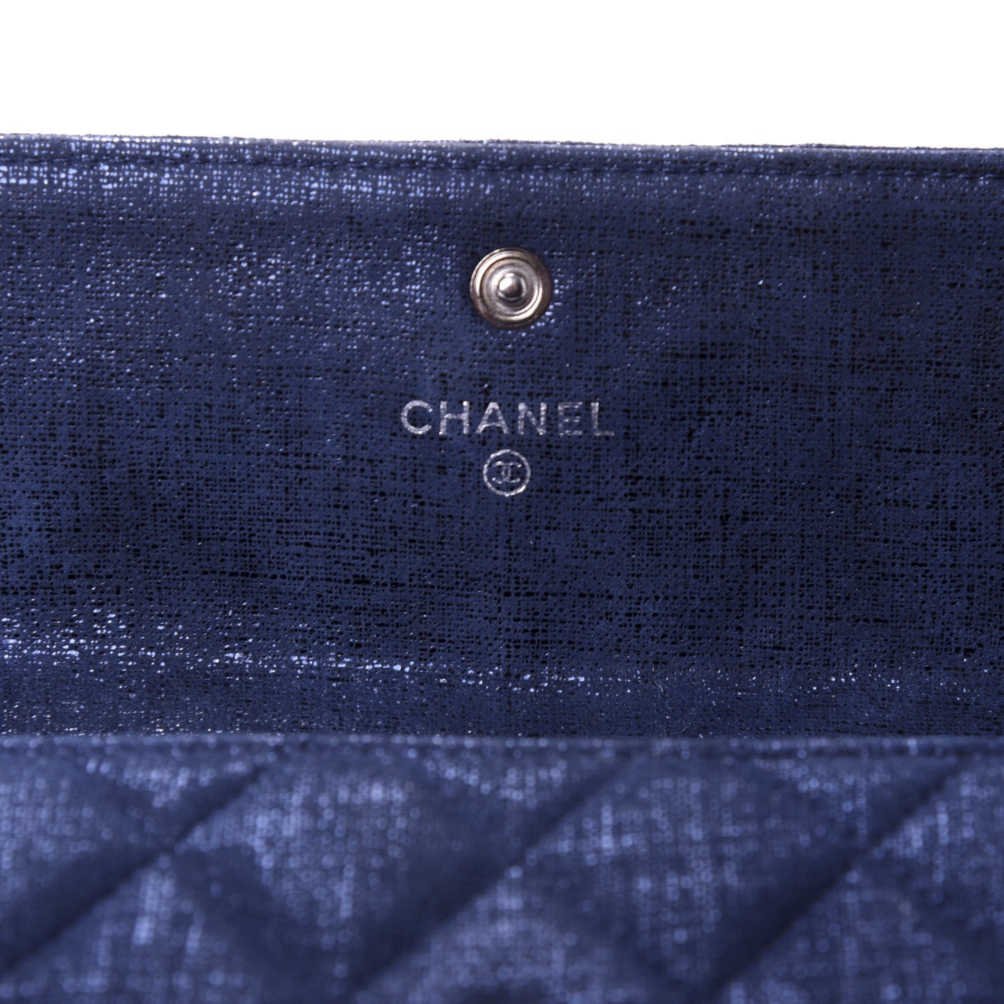 Iridescent Calfskin Quilted Large Gusset Flap Wallet Navy