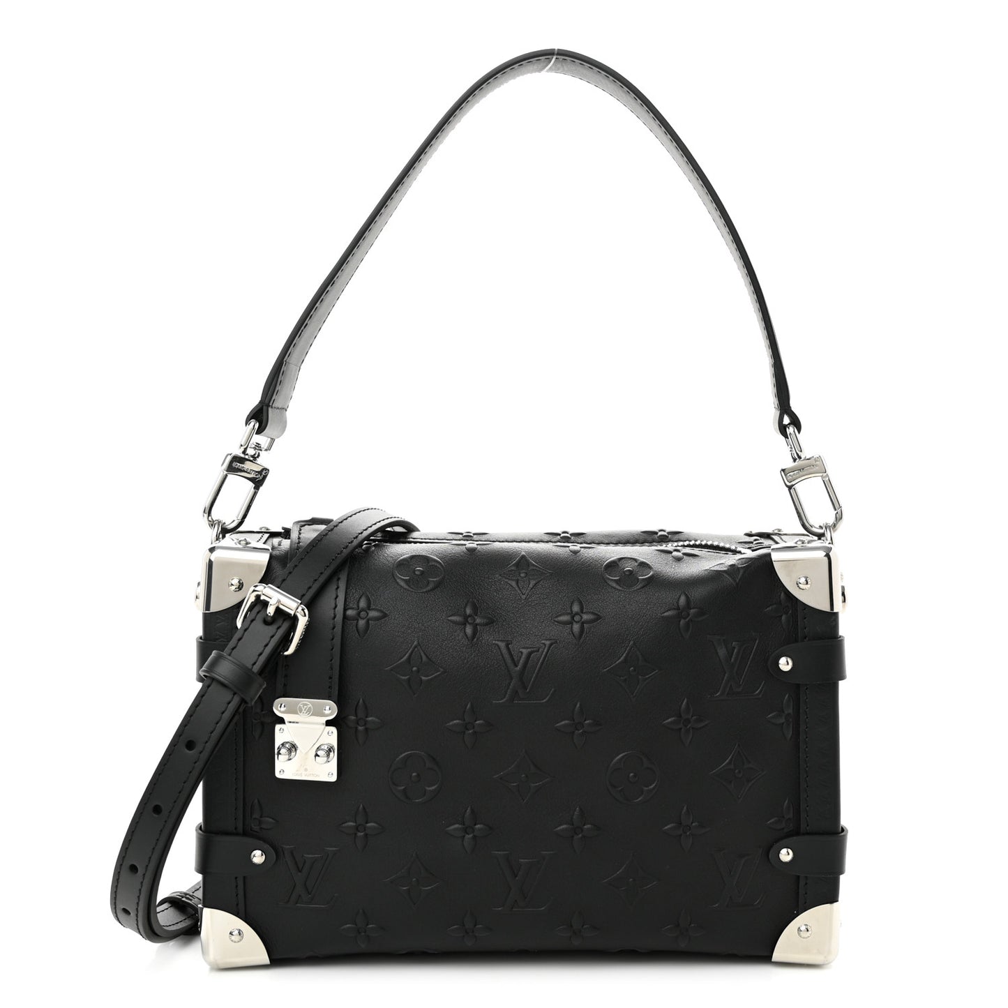 Calfskin Debossed Monogram Side Trunk Black