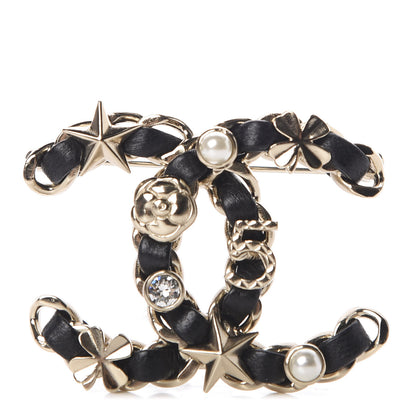 Chanel Lambskin Pearl Strass Sergeant Brooch Gold 1 of 5