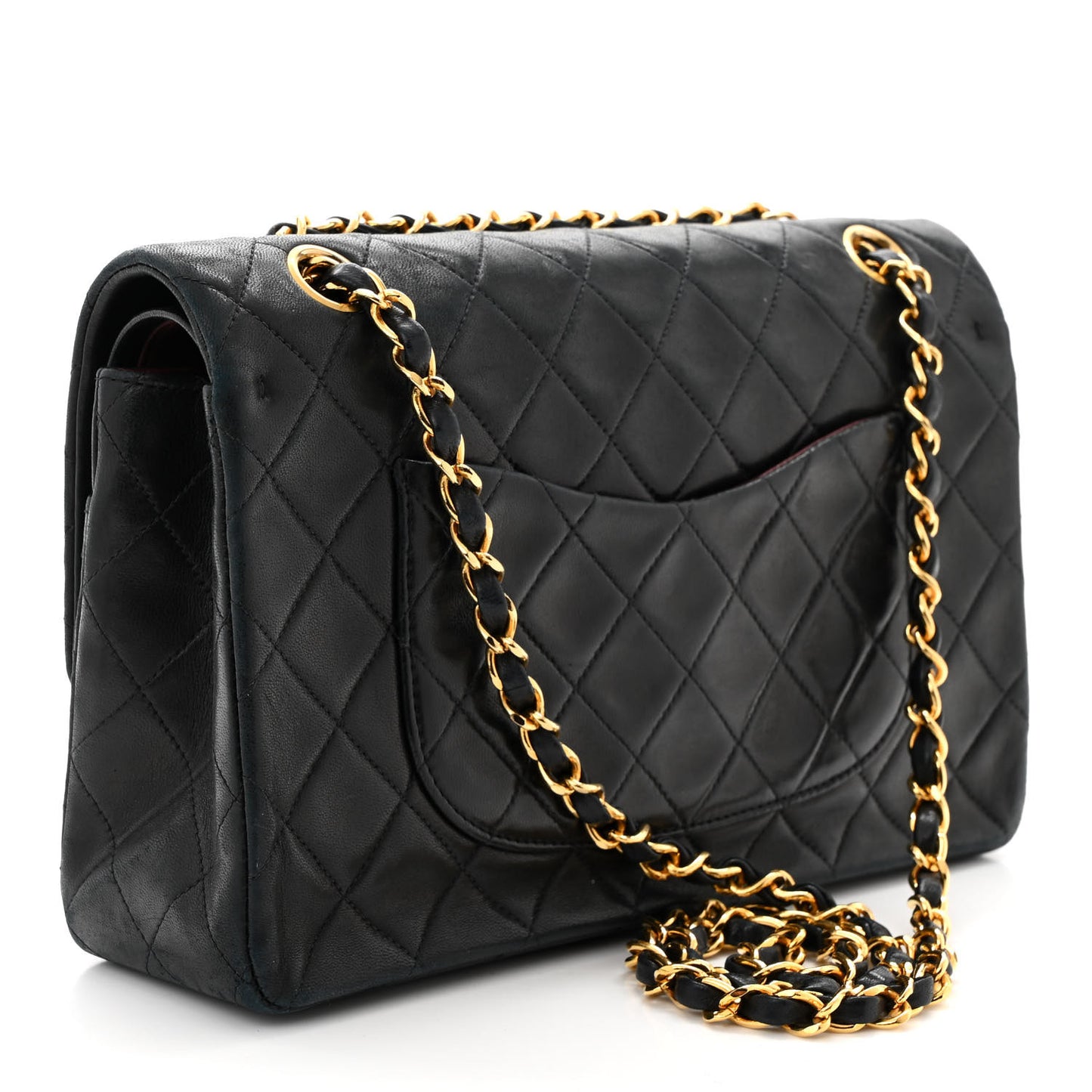 Lambskin Quilted Medium Double Flap Black