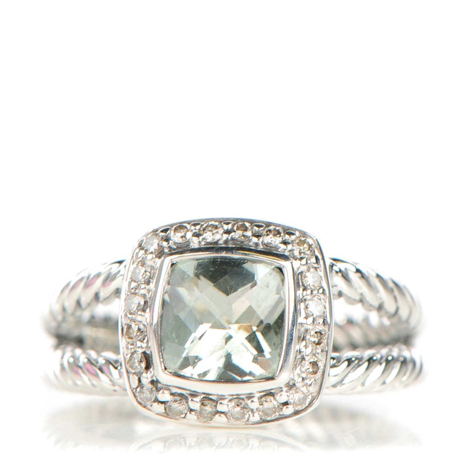 David Yurman Sterling Silver Diamond Prasiolite 7mm Petite Albion Ring 51 5.75 1 of 4