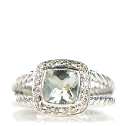 David Yurman Sterling Silver Diamond Prasiolite 7mm Petite Albion Ring 51 5.75 1 of 4