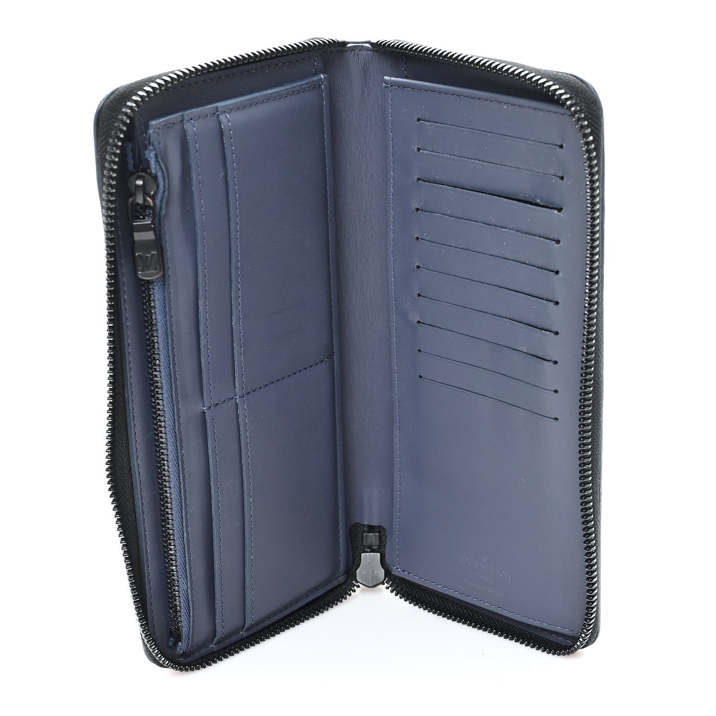 Calfskin Monogram Shadow Vertical Zippy Wallet Blue