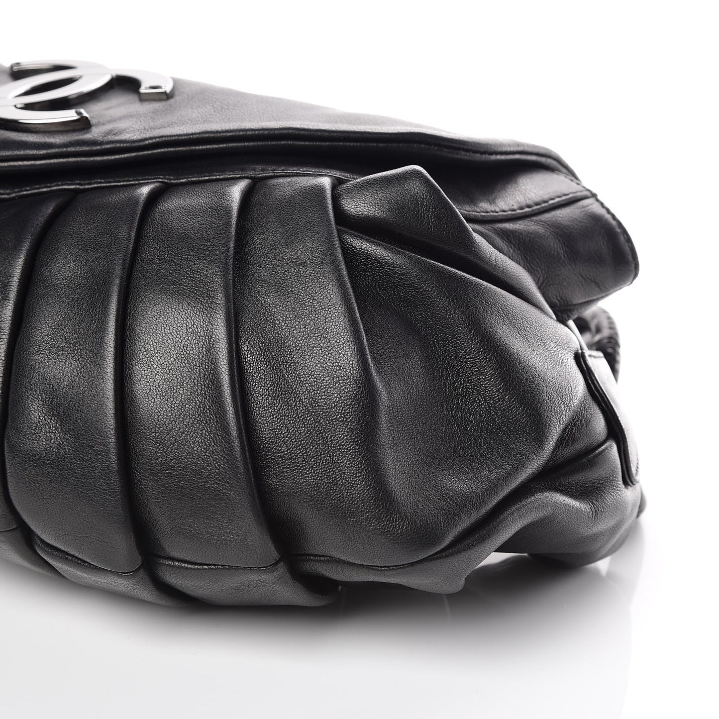 Lambskin Pleated CC Shoulder Bag Black