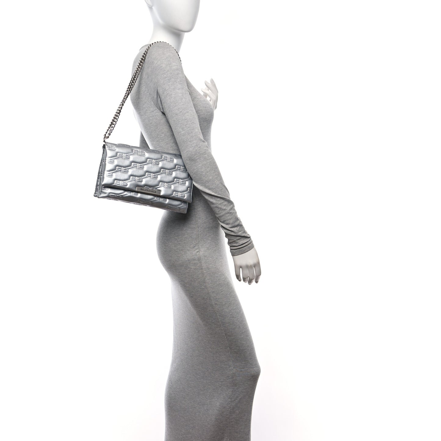 Nappa Allover License BB Monogram Embossed Medium Triplet Bag Silver