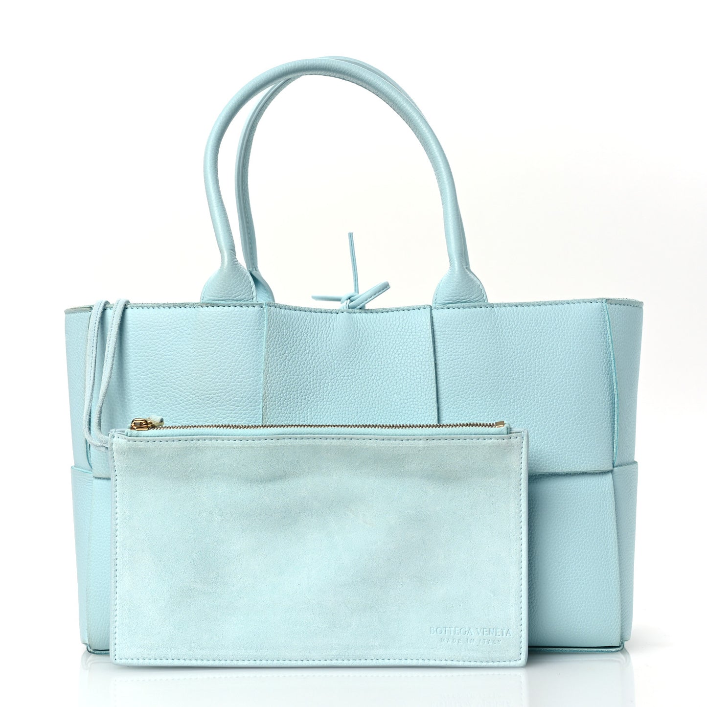Grained Calfskin Maxi Intrecciato Small Arco Tote Pale Blue