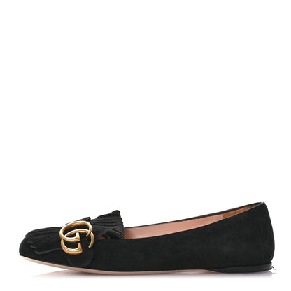 Gucci Kid Scamosciato GG Marmont Fringe Flats 36 Black 1 of 11
