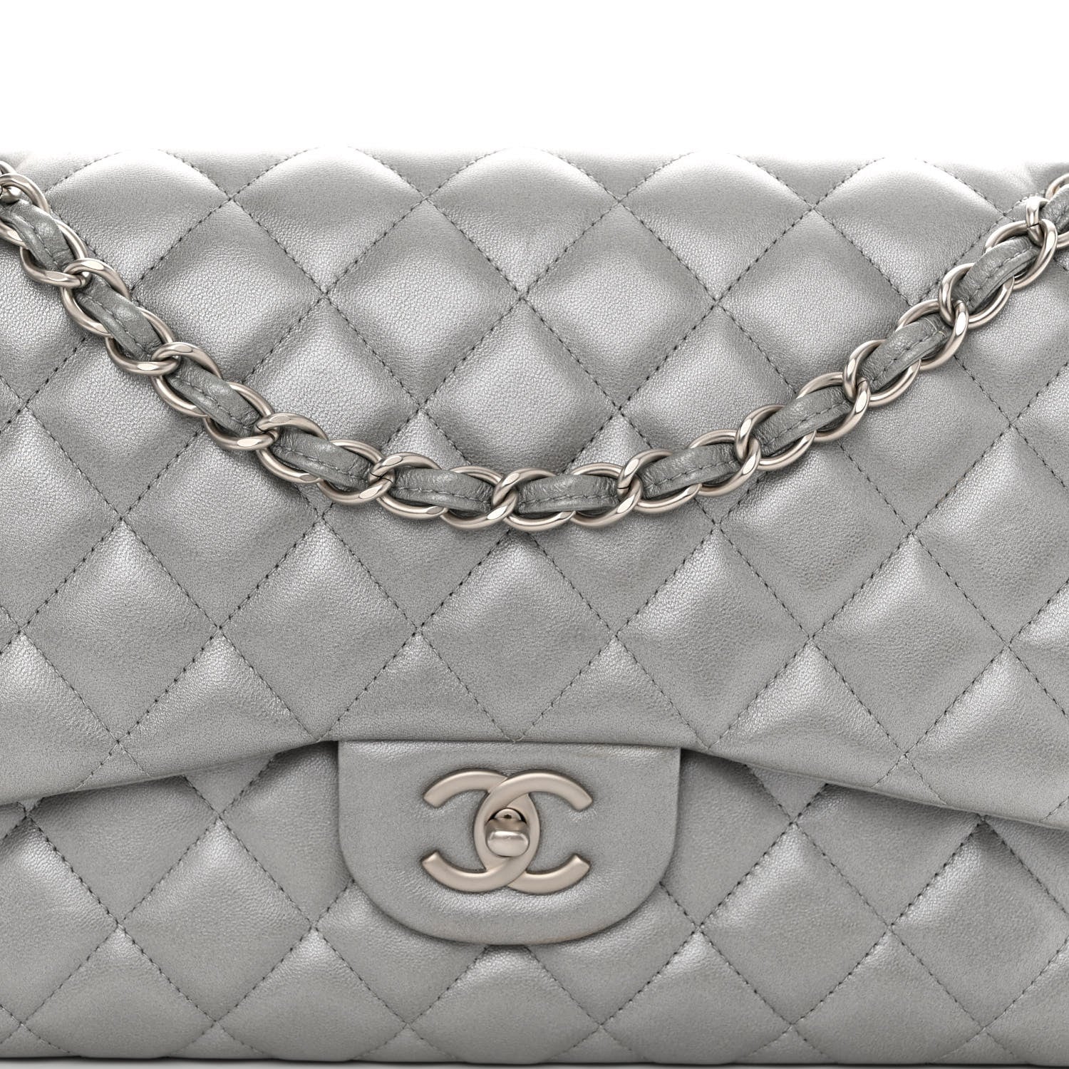 Chanel Metallic Lambskin Quilted Jumbo Double Flap Silver 8 of 12