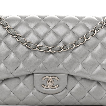 Chanel Metallic Lambskin Quilted Jumbo Double Flap Silver 8 of 12