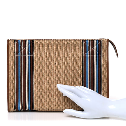 Loro Piana Cotton Raffia Suitcase Stripe Pouch Sky Blue Kummel 2 of 6