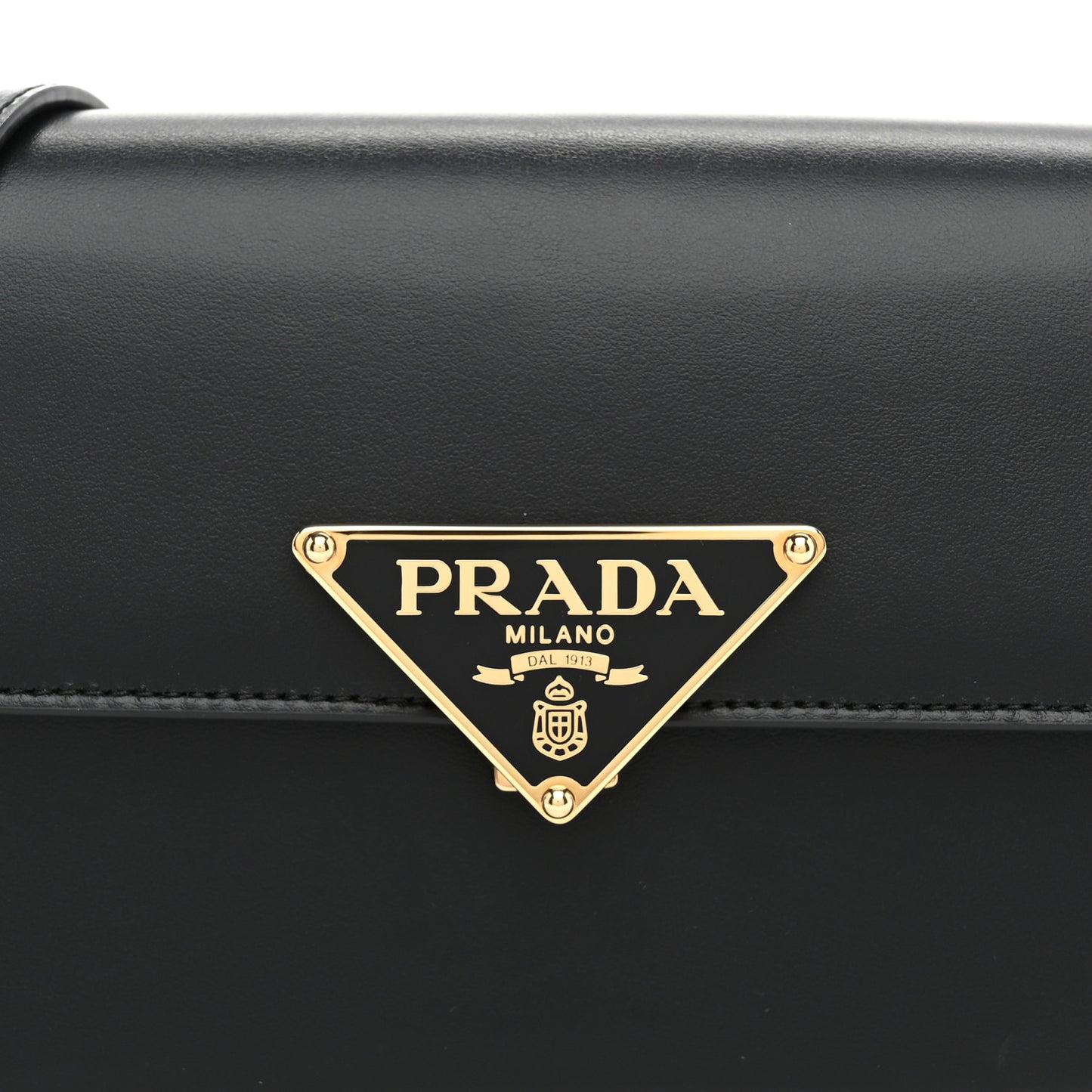 Soft Calfskin Metal Triangle Logo Flap Shoulder Bag Black