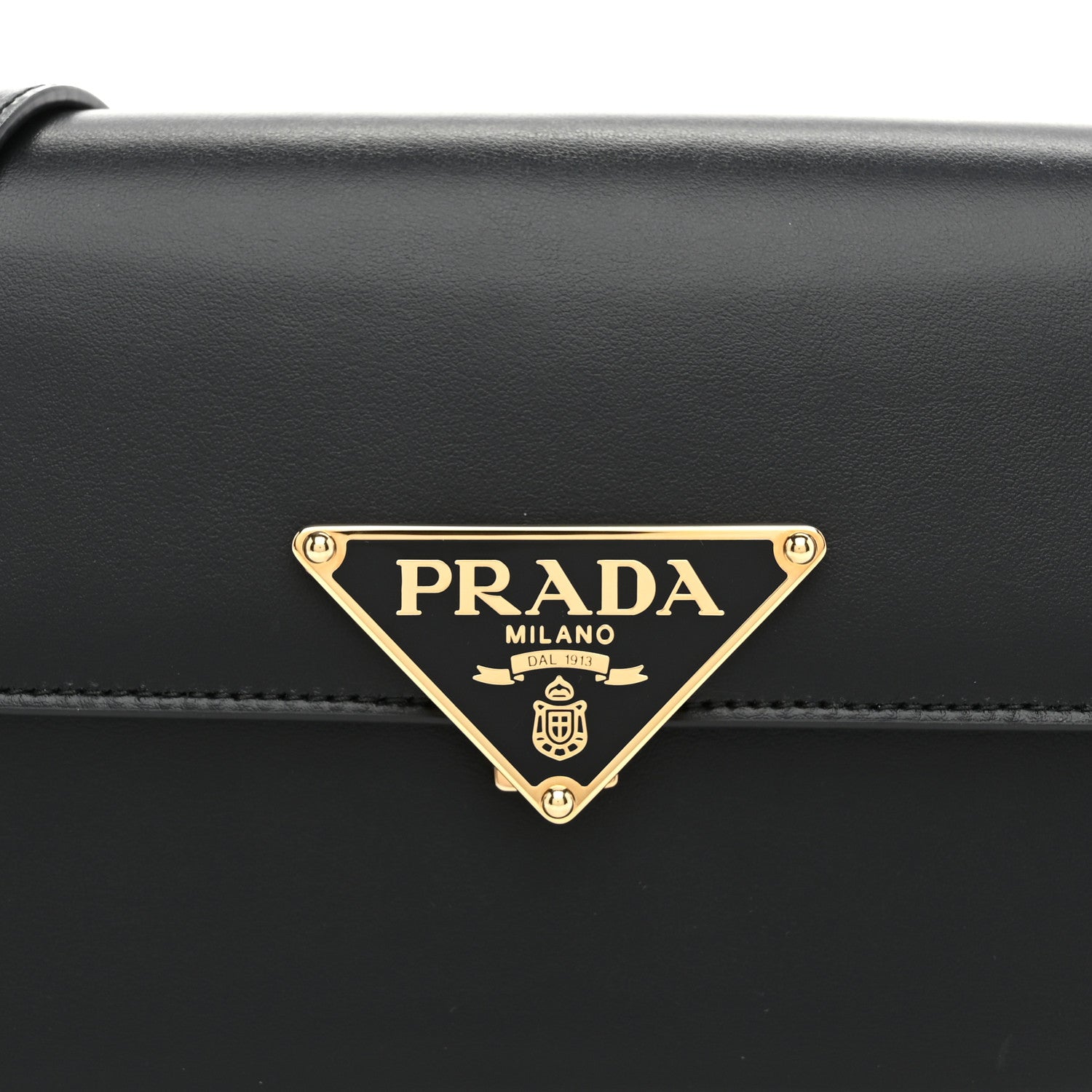 Prada Soft Calfskin Metal Triangle Logo Flap Shoulder Bag Black 8 of 10