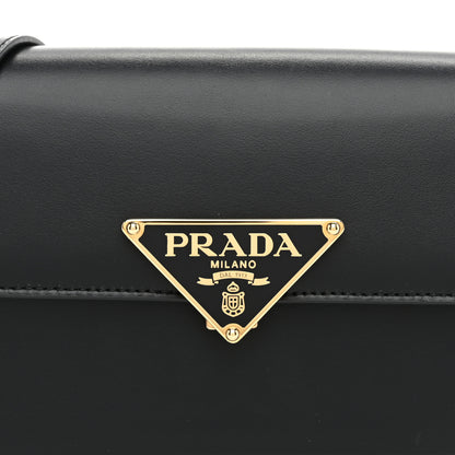 Prada Soft Calfskin Metal Triangle Logo Flap Shoulder Bag Black 8 of 10