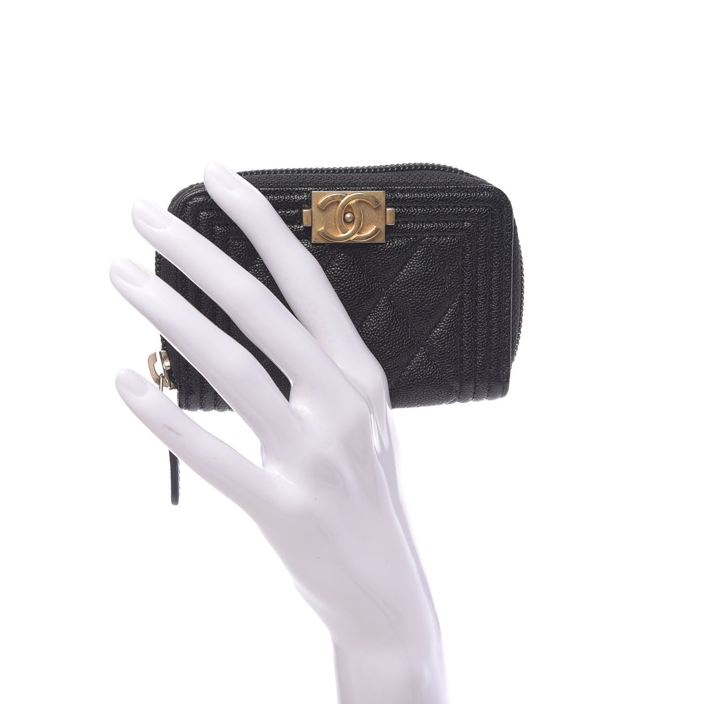 Caviar Quilted Boy Zip Around Coin Purse Wallet Black