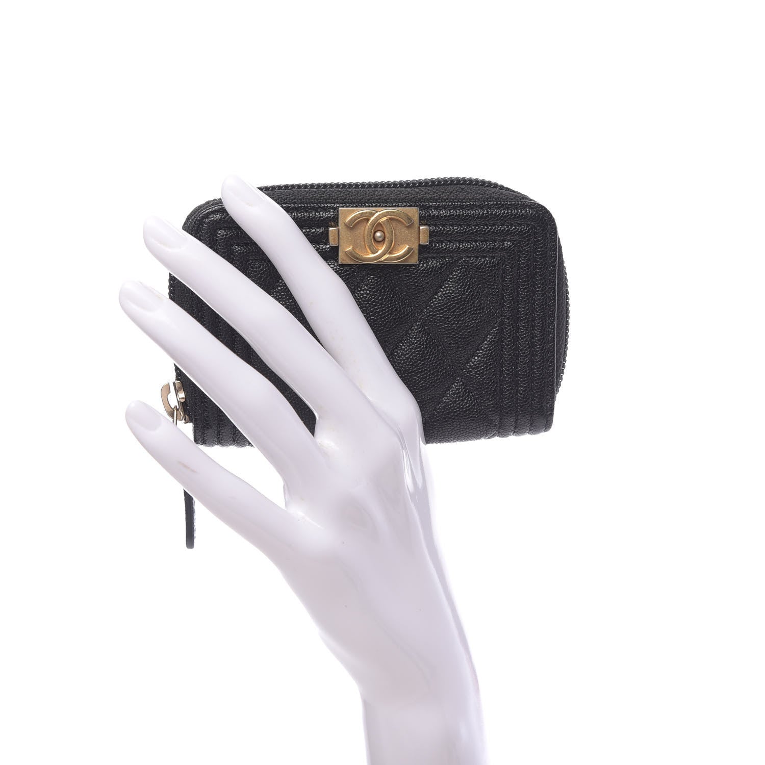 Chanel Caviar Quilted Boy Zip Around Coin Purse Wallet Black 2 of 8